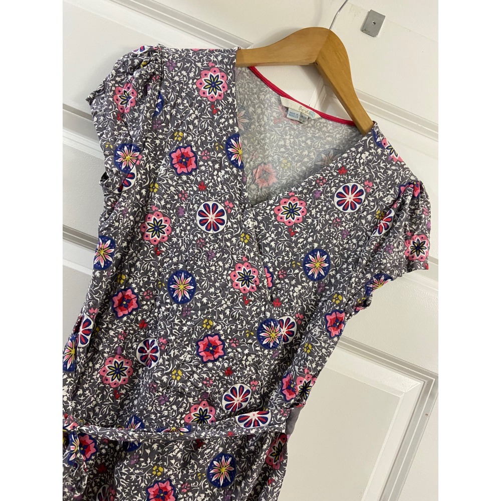 Boden Womens Grey Floral Jersey Wrap Dress Short Sleeve V-Neck WW012 Size 10R
